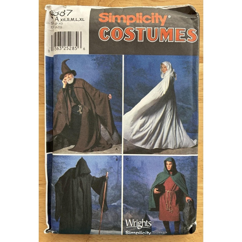 Simplicity 9887 Wizard Grim Reaper Costume Pattern Unisex Cape Robin Hood XS-XL
